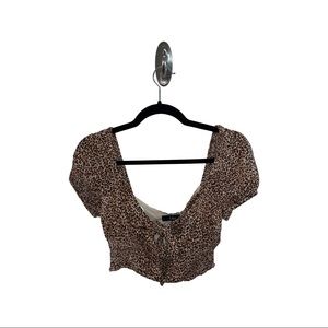 Animal Print Puffy-Sleeve Off-shoulder/t-shirt